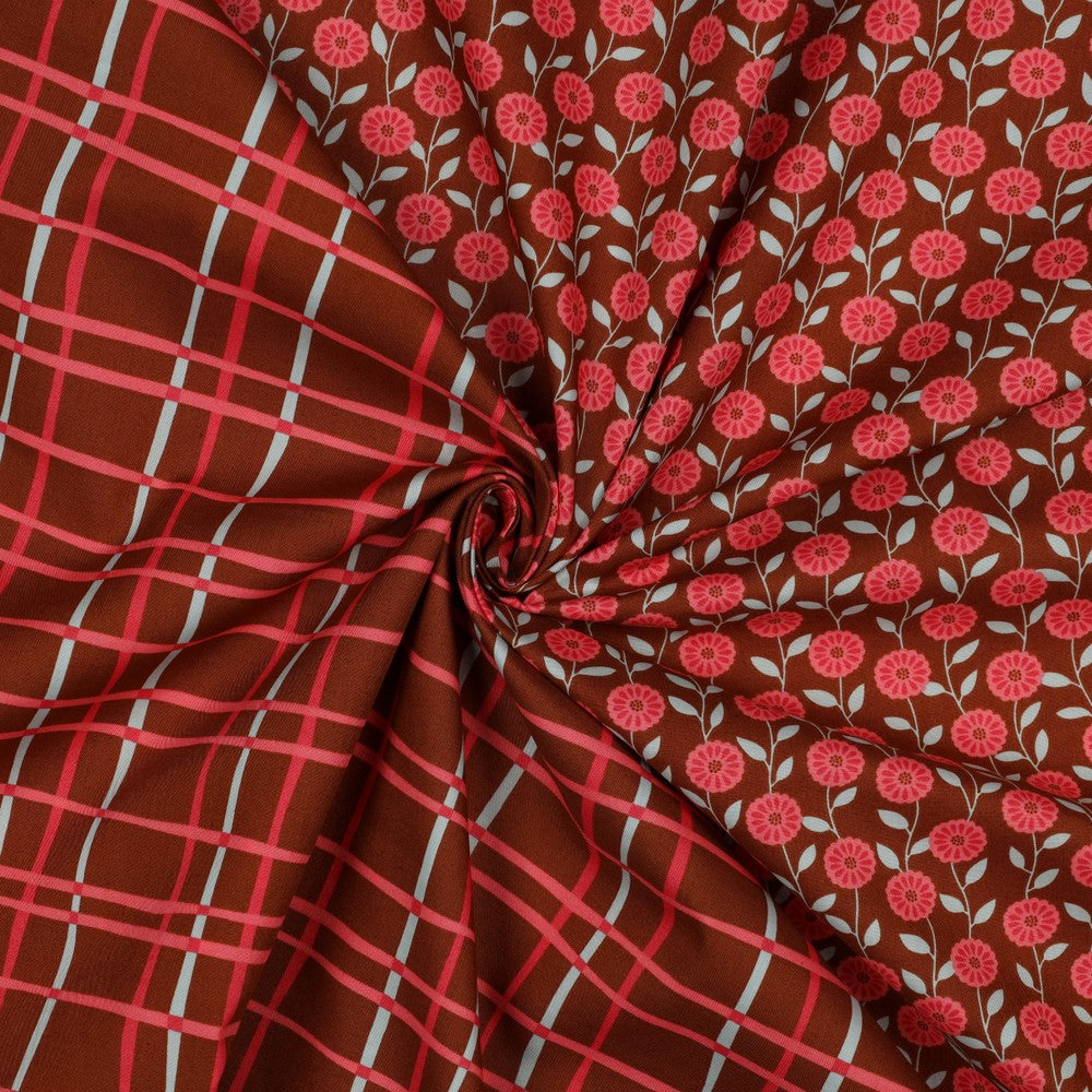 Baumwolle Flowers & Checks Blumen caramel