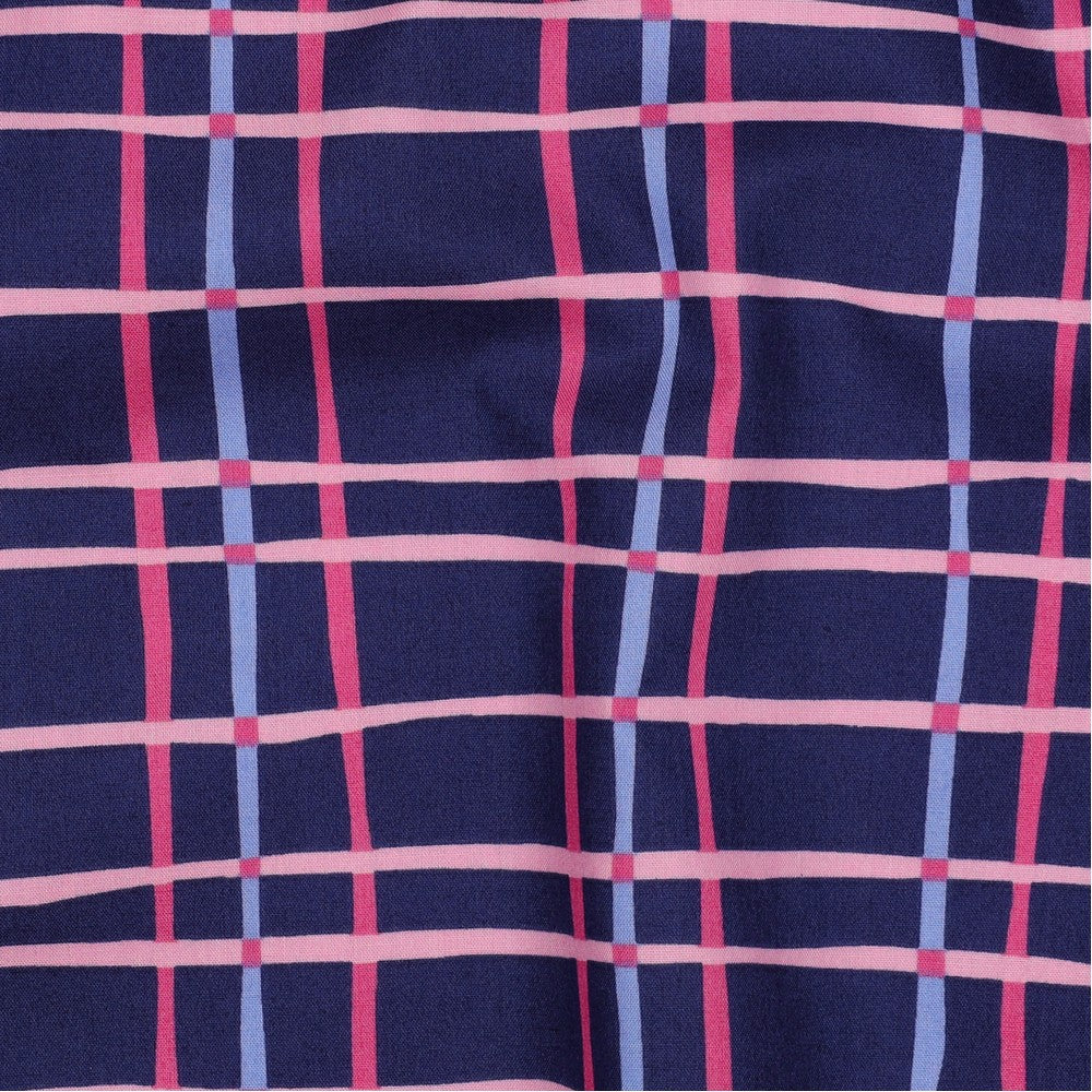 Baumwolle Flowers & Checks Karo navy