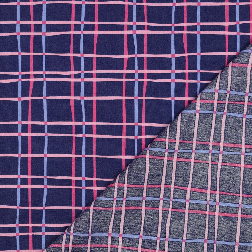 Baumwolle Flowers & Checks Karo navy