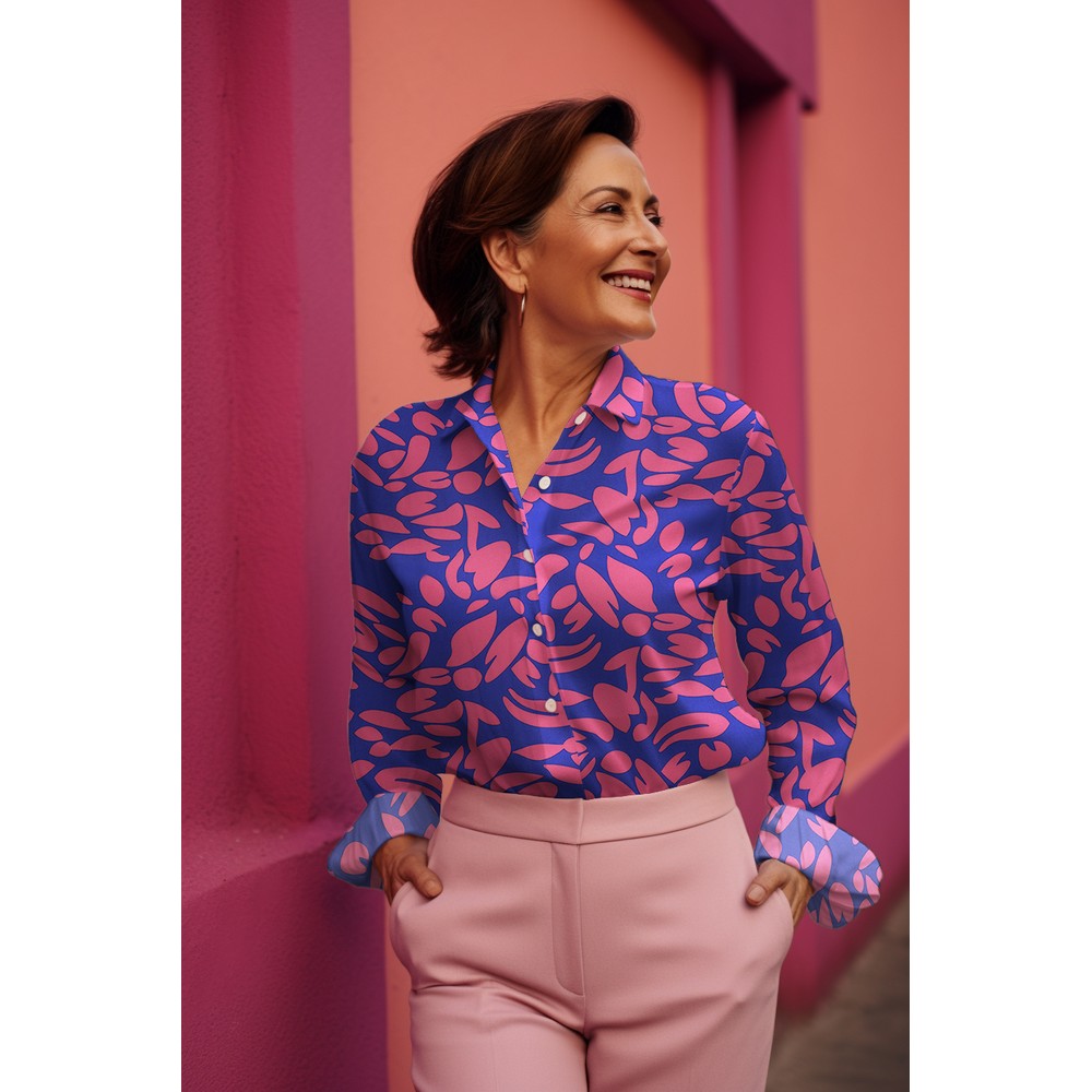 Blusenstoff Magnolia Abstrakt lila gelb