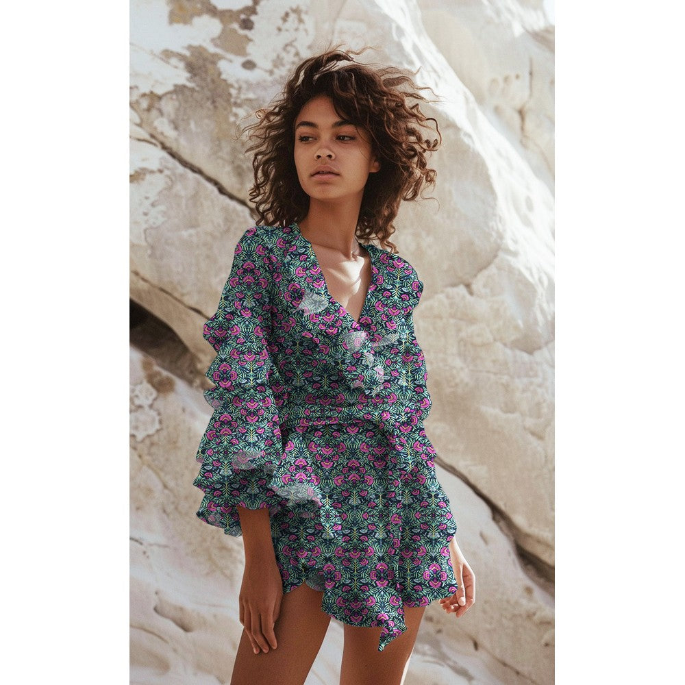 Viskose Bluse digital Flowers navy
