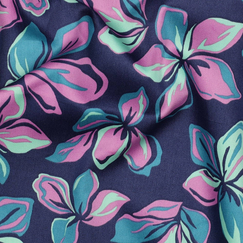 Baumwollsatin digital Flowers navy