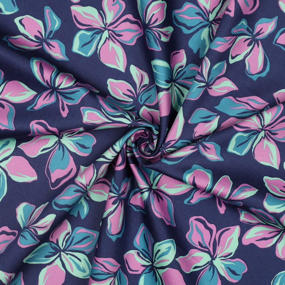 Baumwollsatin digital Flowers navy