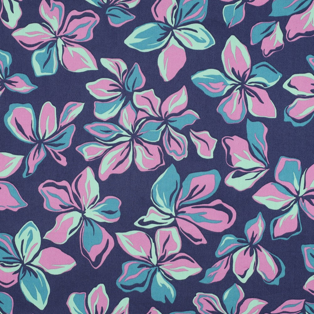 Baumwollsatin digital Flowers navy