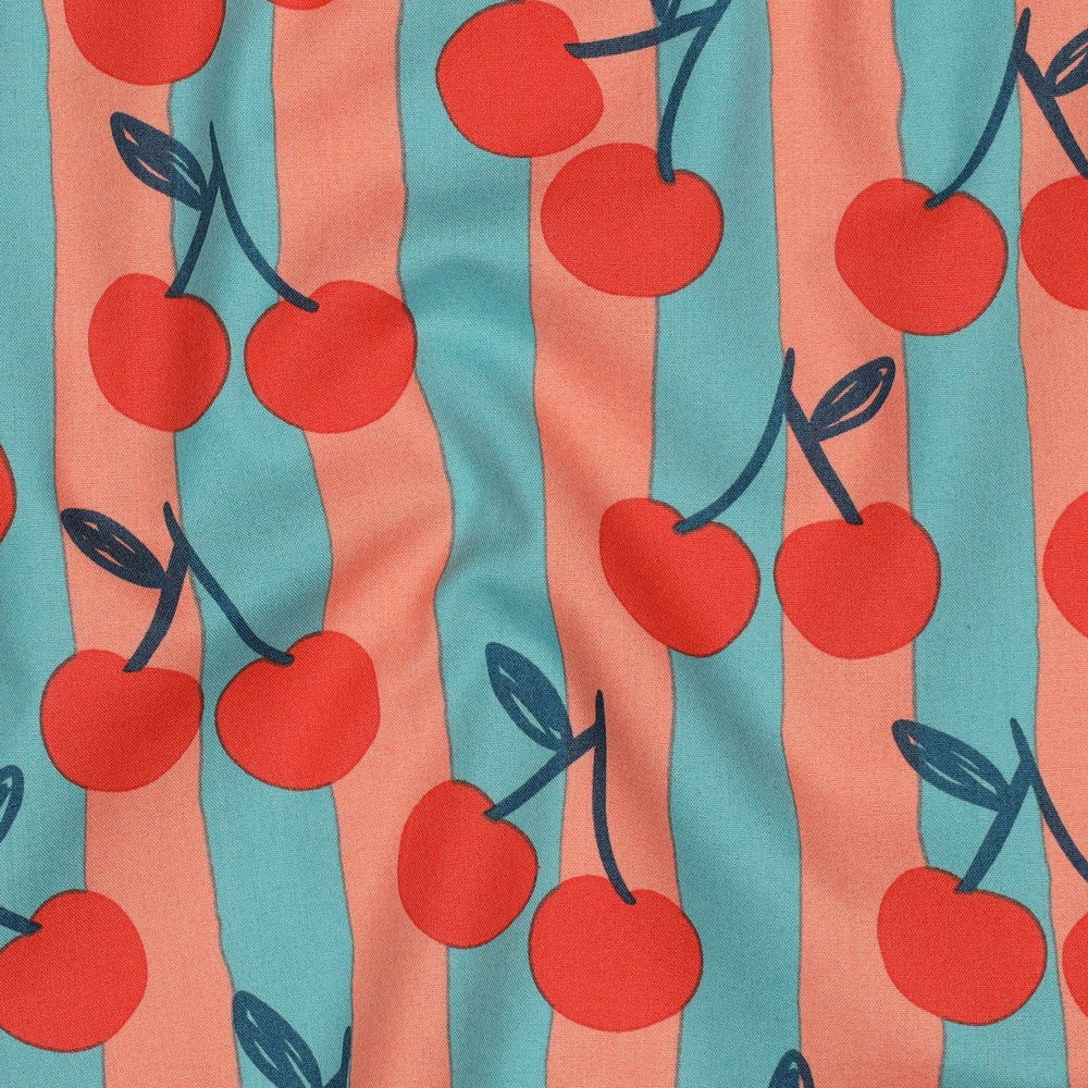 Baumwolle Früchte Kirschen hell petrol peach