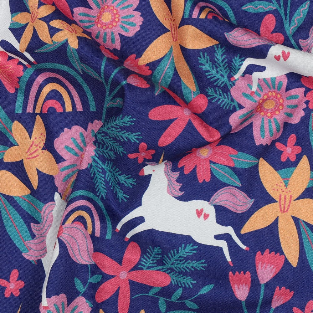 Baumwolle Flowers and Unicorns cobalt