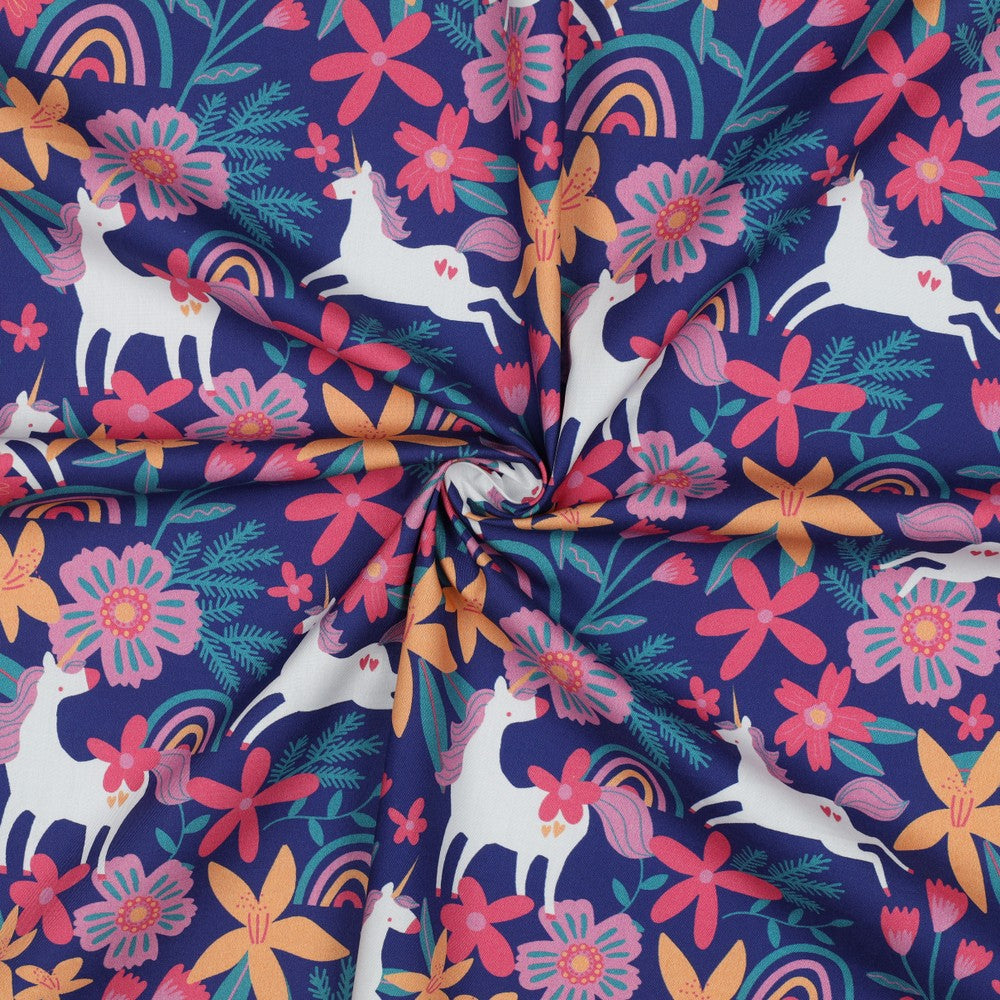 Baumwolle Flowers and Unicorns cobalt
