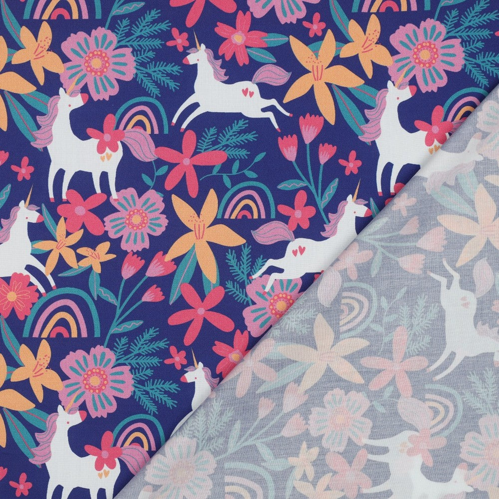 Baumwolle Flowers and Unicorns cobalt