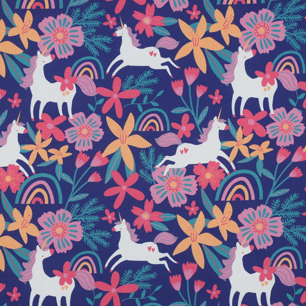 Baumwolle Flowers and Unicorns cobalt