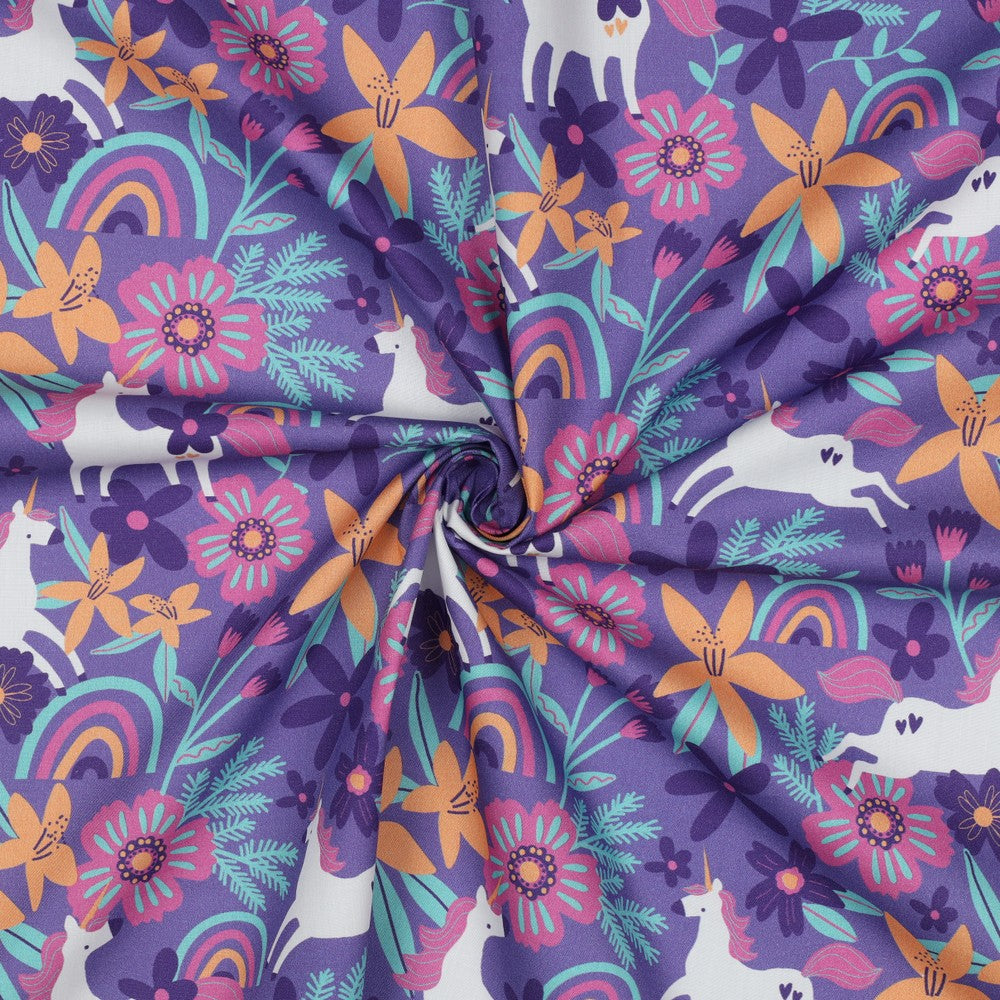 Baumwolle Flowers and Unicorns lavender