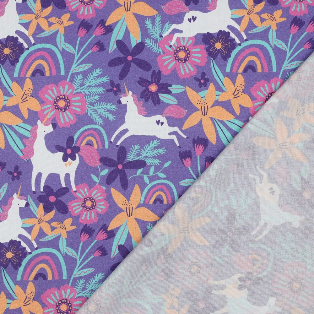 Baumwolle Flowers and Unicorns lavender