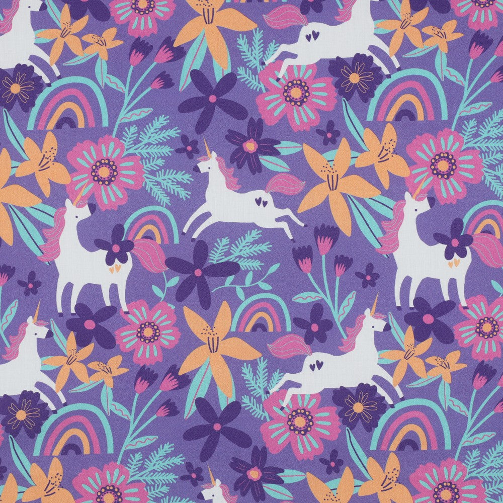 Baumwolle Flowers and Unicorns lavender