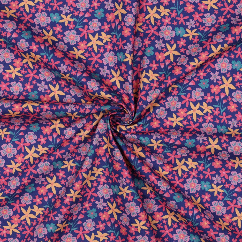 Baumwolle Kombi Flowers and Unicorns cobalt