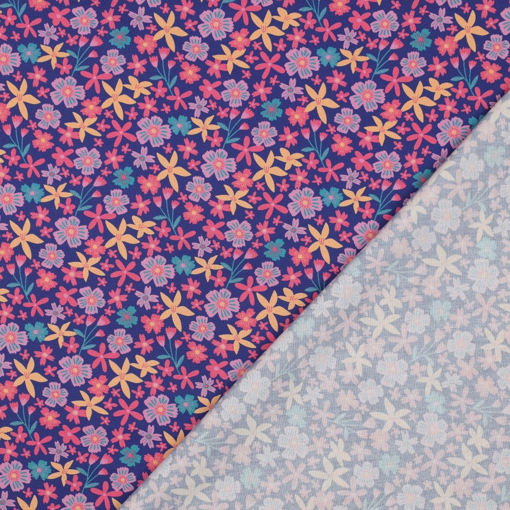 Baumwolle Kombi Flowers and Unicorns cobalt