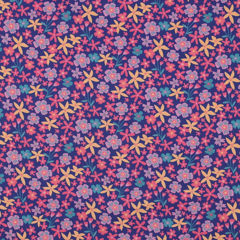 Baumwolle Kombi Flowers and Unicorns cobalt