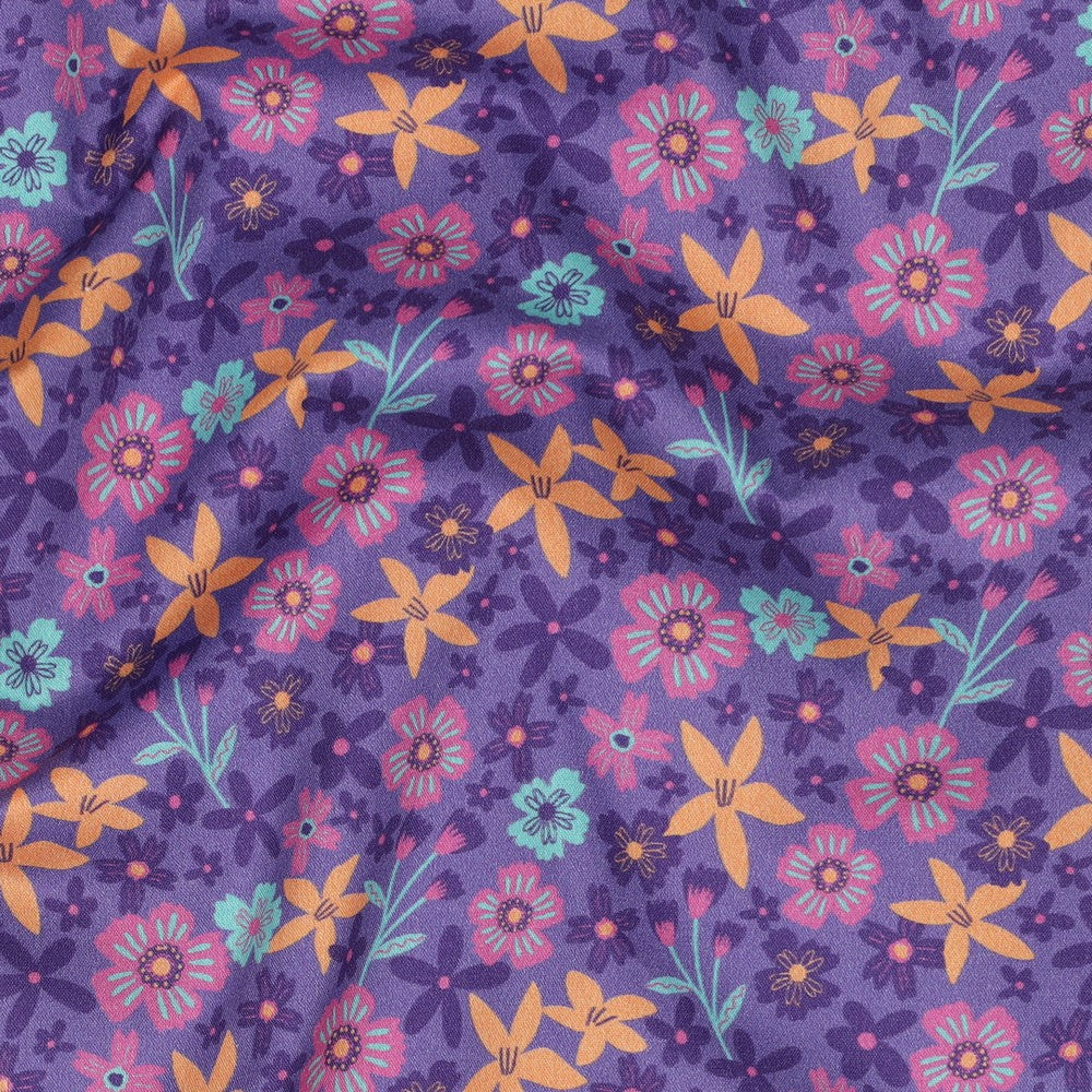 Baumwolle Kombi Flowers and Unicorns lavender