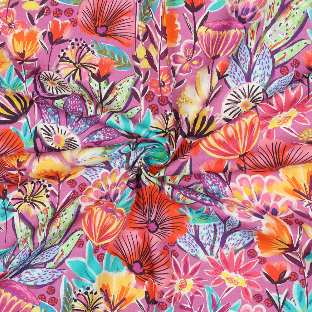 Baumwolle digital Flowers fuchsia