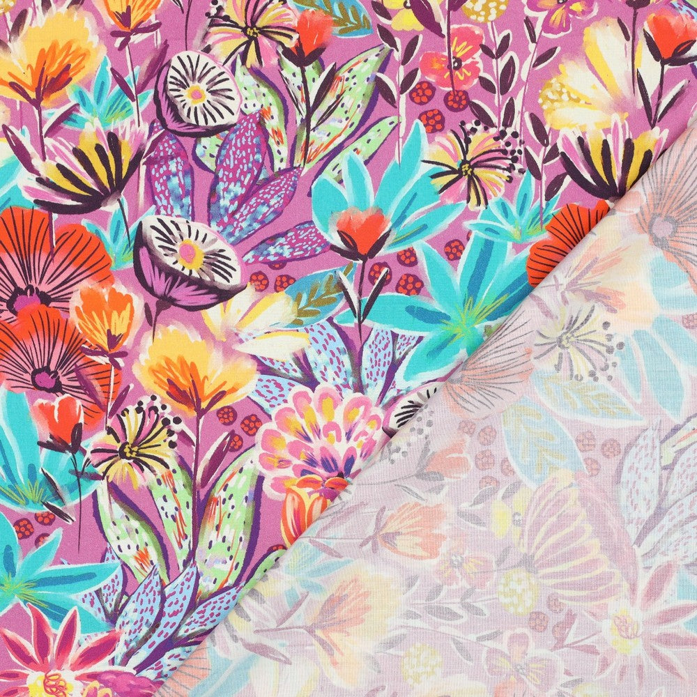 Baumwolle digital Flowers fuchsia