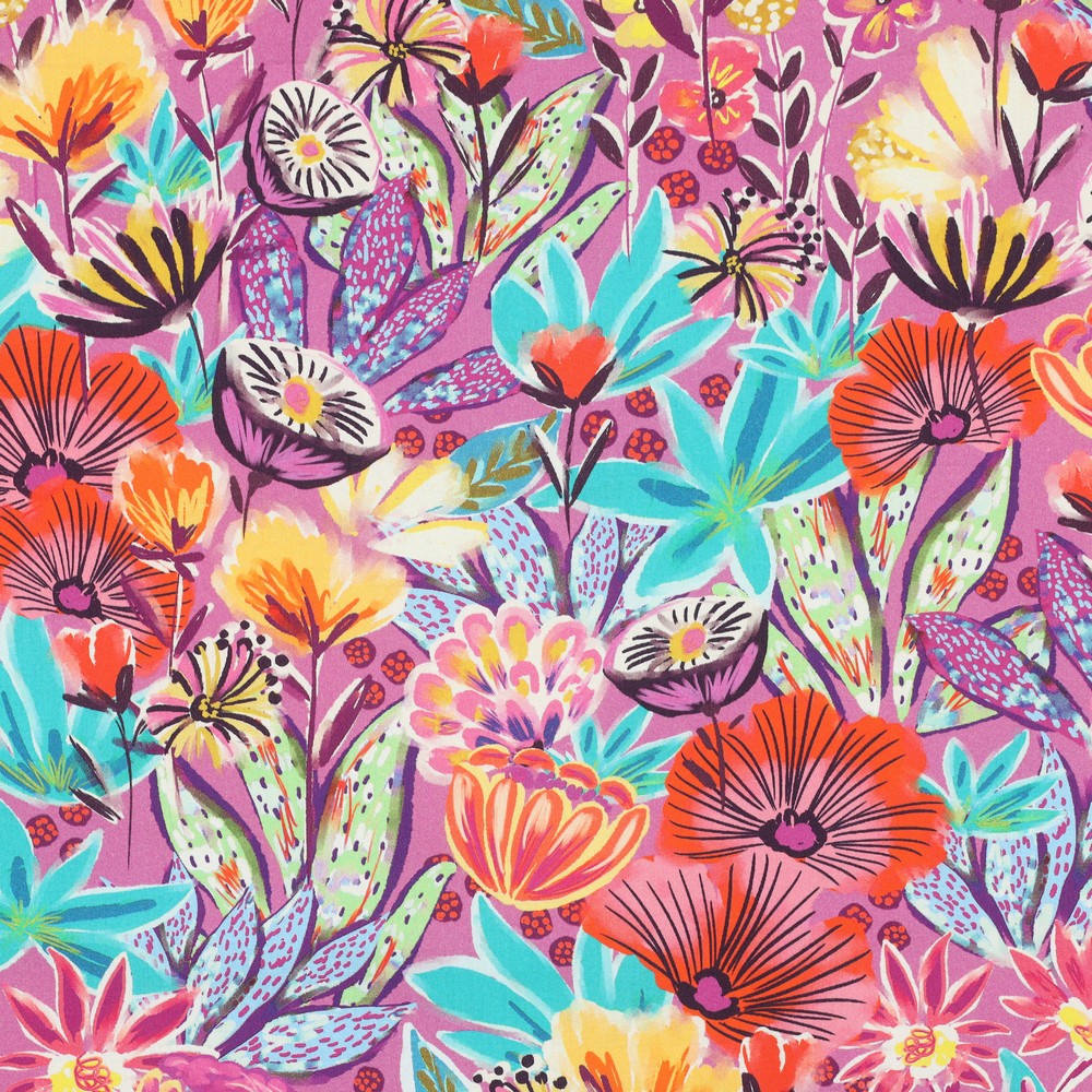 Baumwolle digital Flowers fuchsia