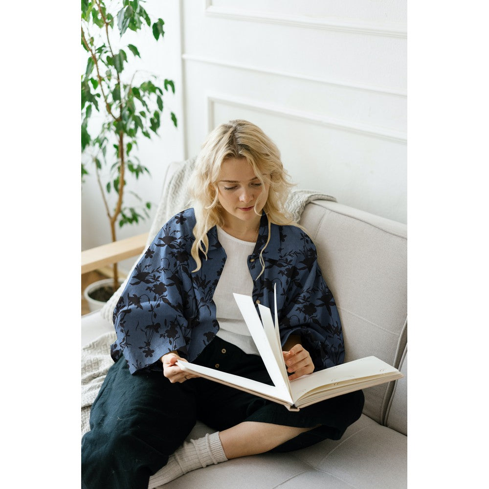 Viskose Bluse Flowers navy