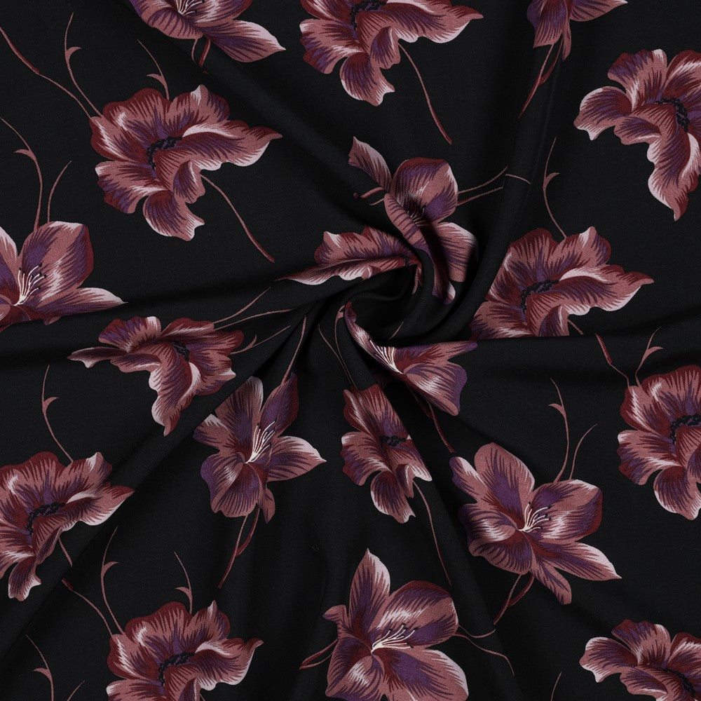 Viskose Bluse Flowers schwarz mauve