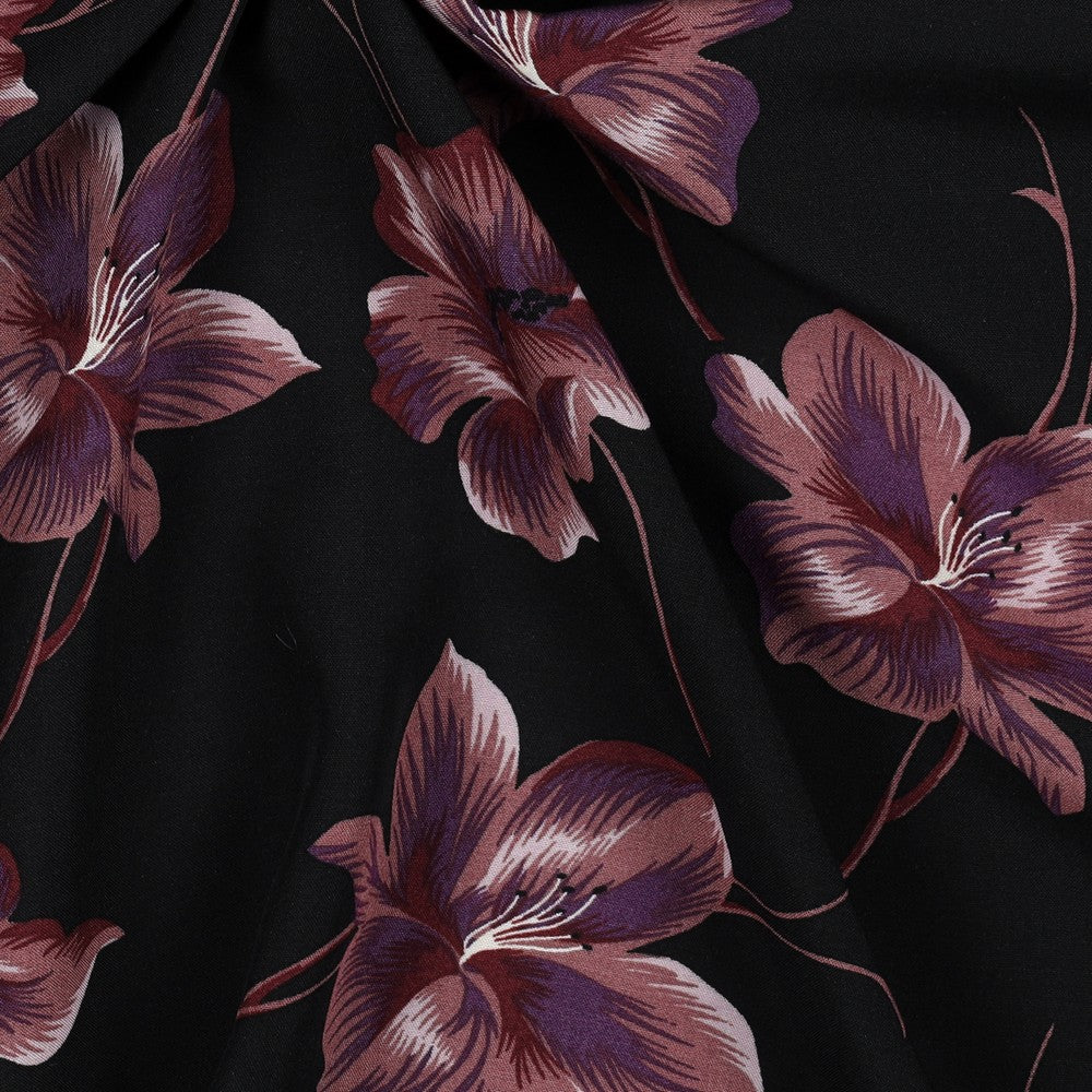 Viskose Bluse Flowers schwarz mauve