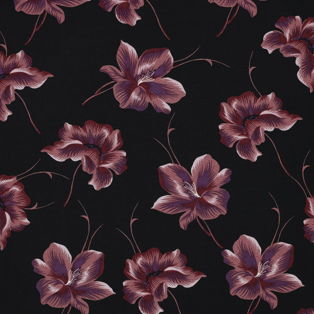 Viskose Bluse Flowers schwarz mauve