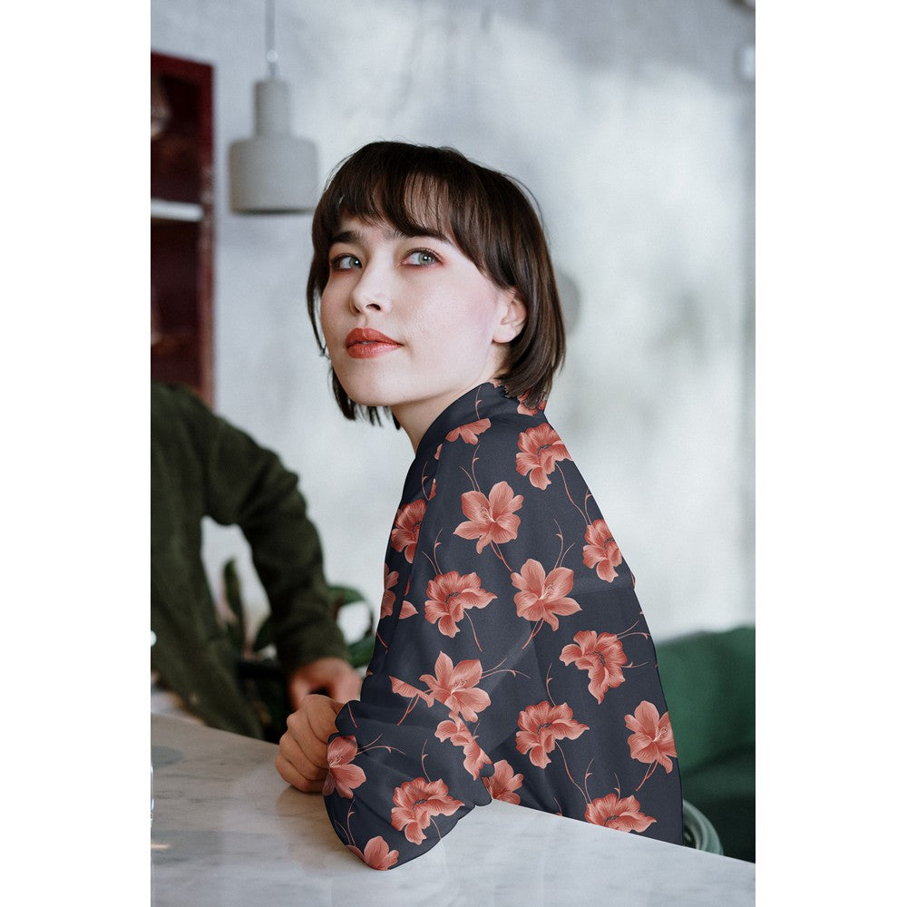 Viskose Bluse Flowers schwarz mauve