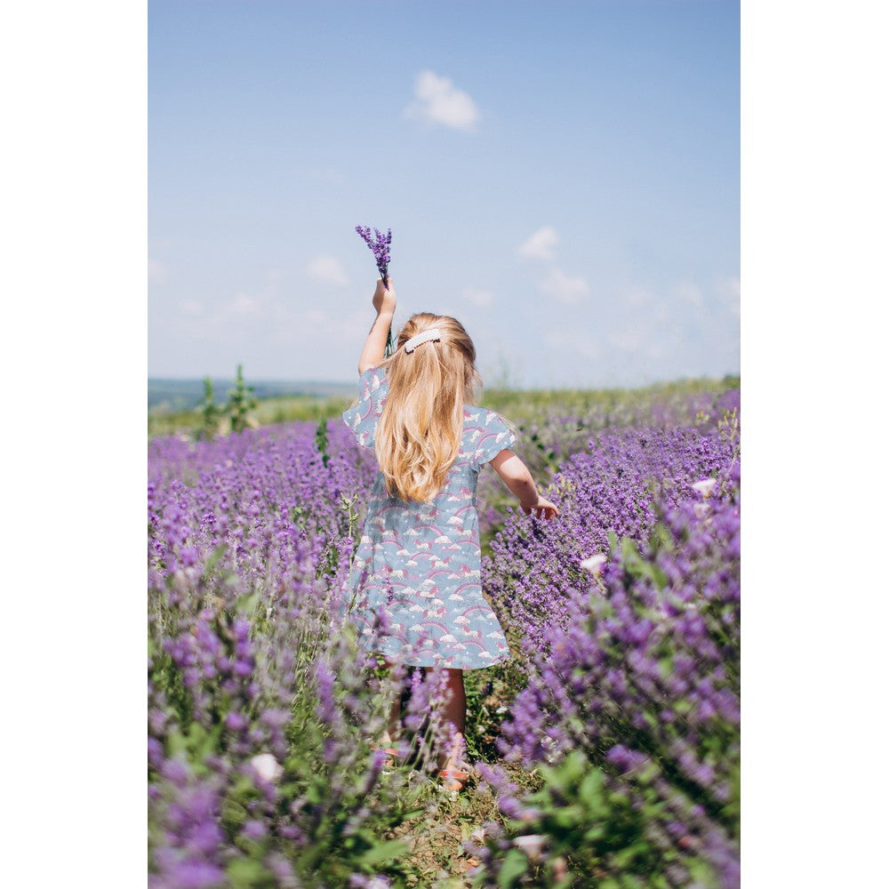 Baumwolle Einhörner und Regenbögen blau