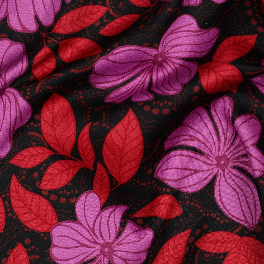 Baumwollsatin Bluse Flowers dunkelrot