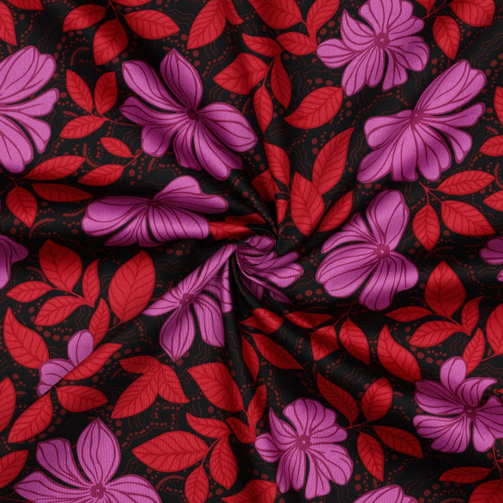 Baumwollsatin Bluse Flowers dunkelrot
