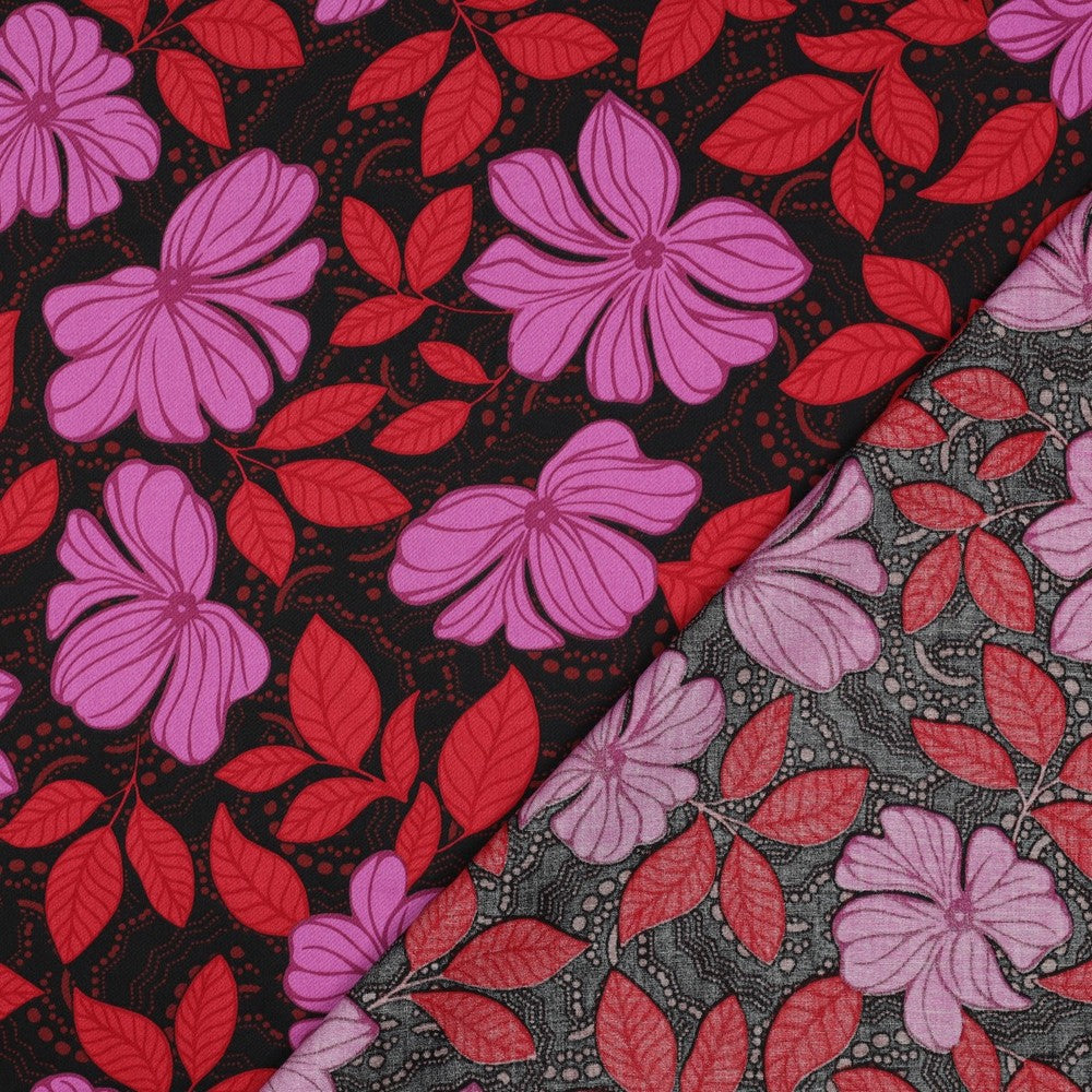 Baumwollsatin Bluse Flowers dunkelrot