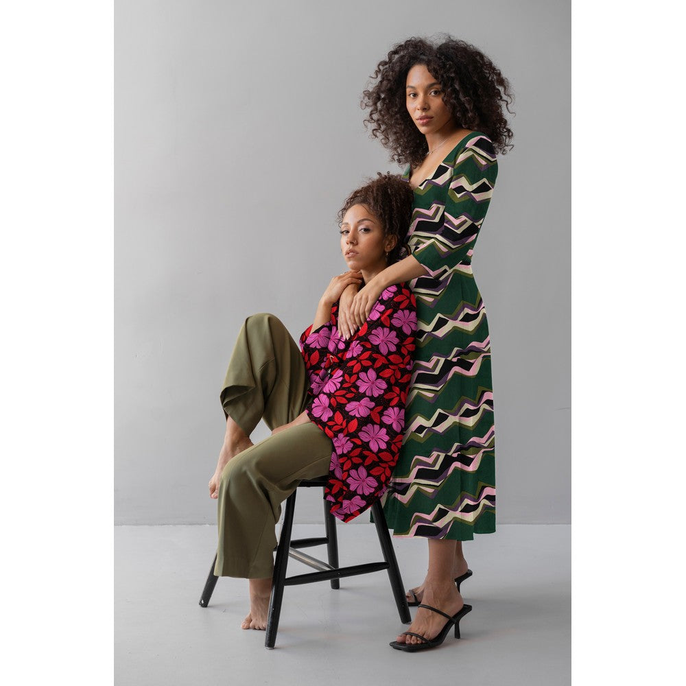 Baumwollsatin Bluse Flowers dunkelrot