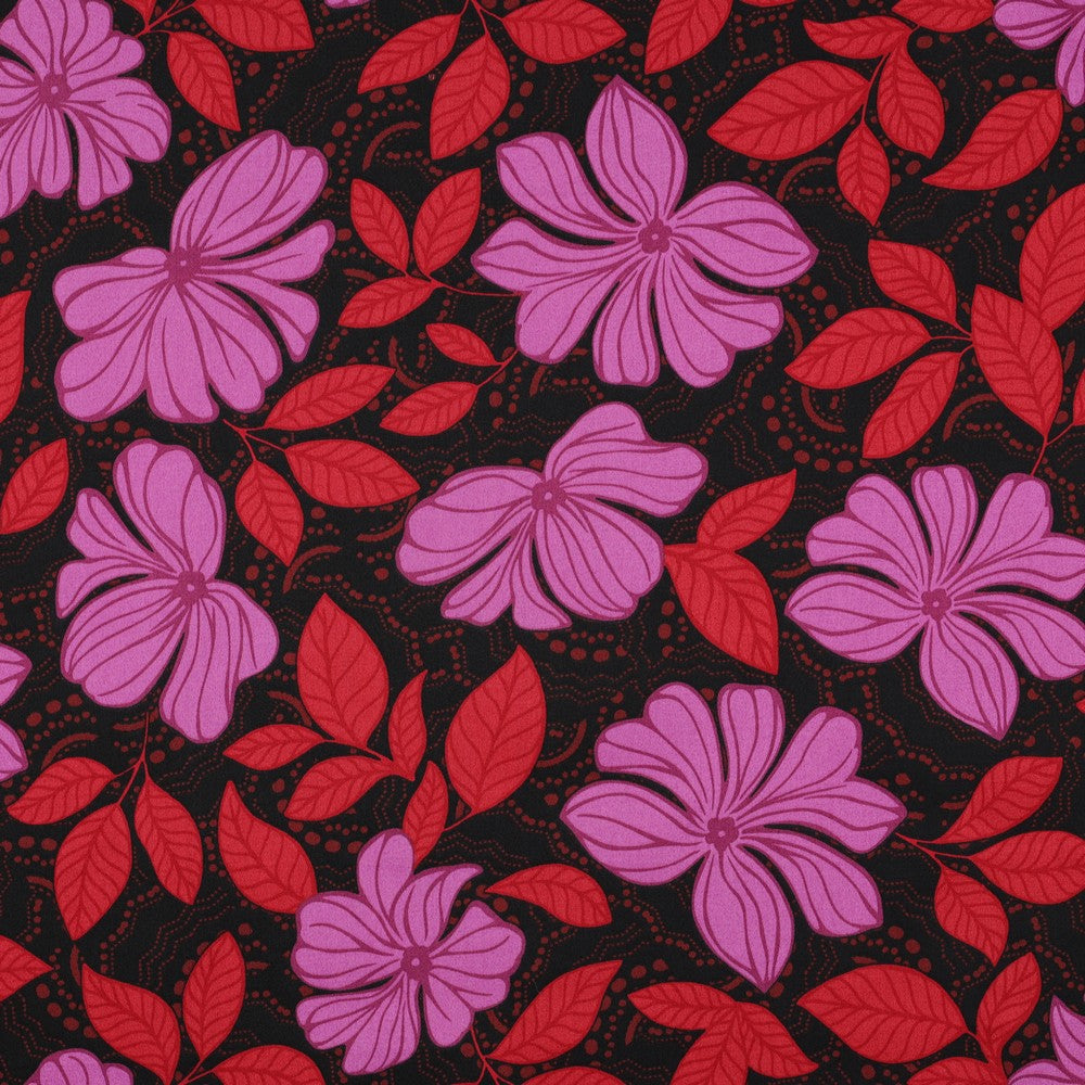 Baumwollsatin Bluse Flowers dunkelrot