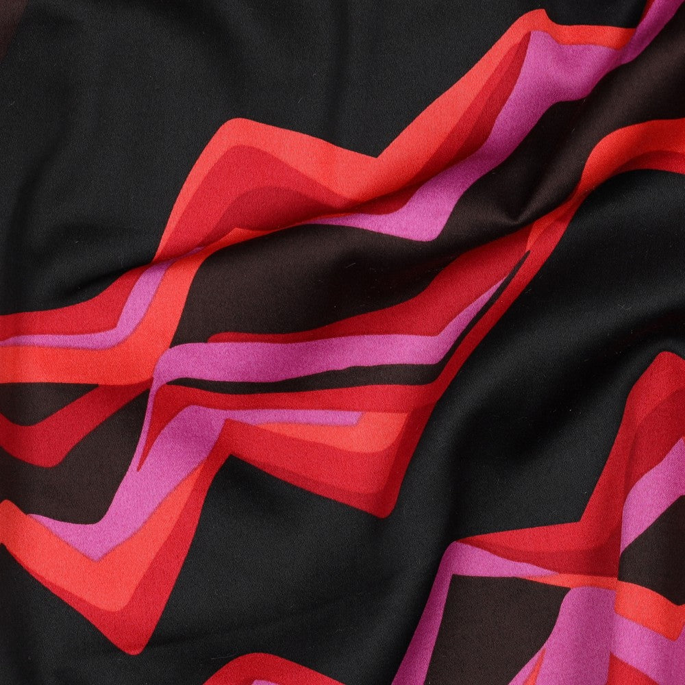 Baumwollsatin Bluse Abstract Zacken dunkelrot