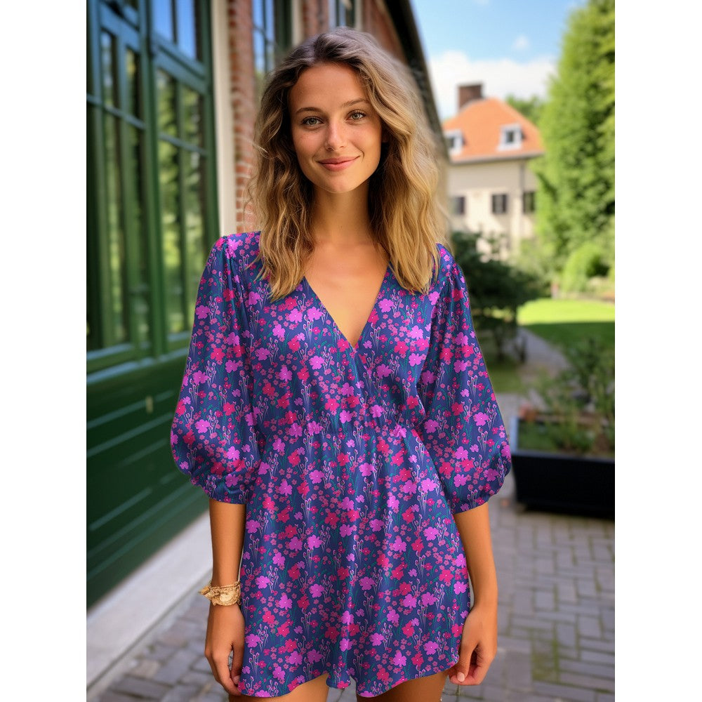 Viskose Lenzing Ecovero Flowers Cobalt pink rot