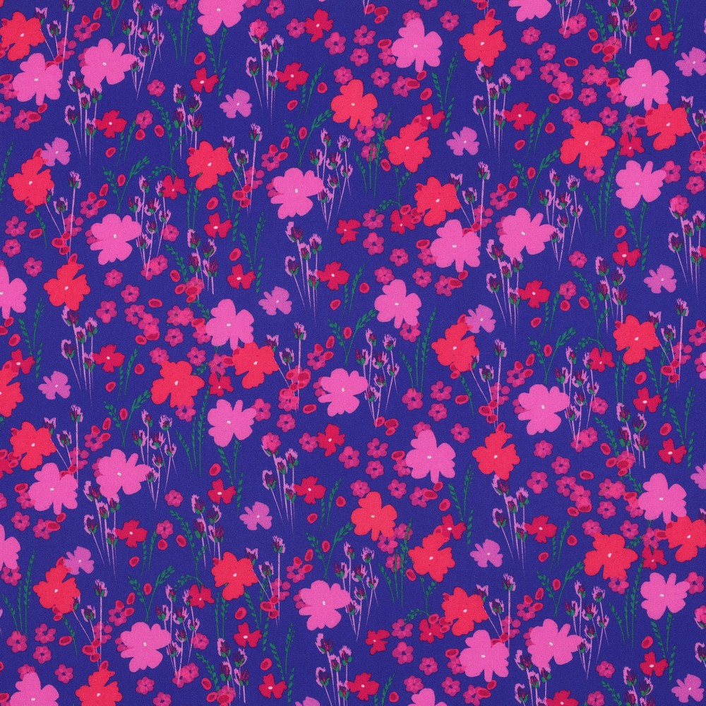 Viskose Lenzing Ecovero Flowers Cobalt pink rot