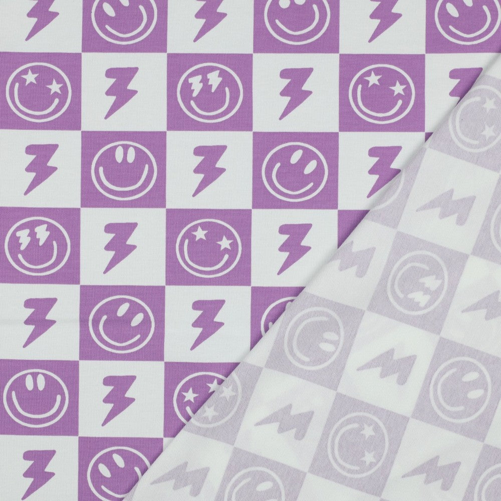 Jersey Happy Faces Smiley Kombi lavender