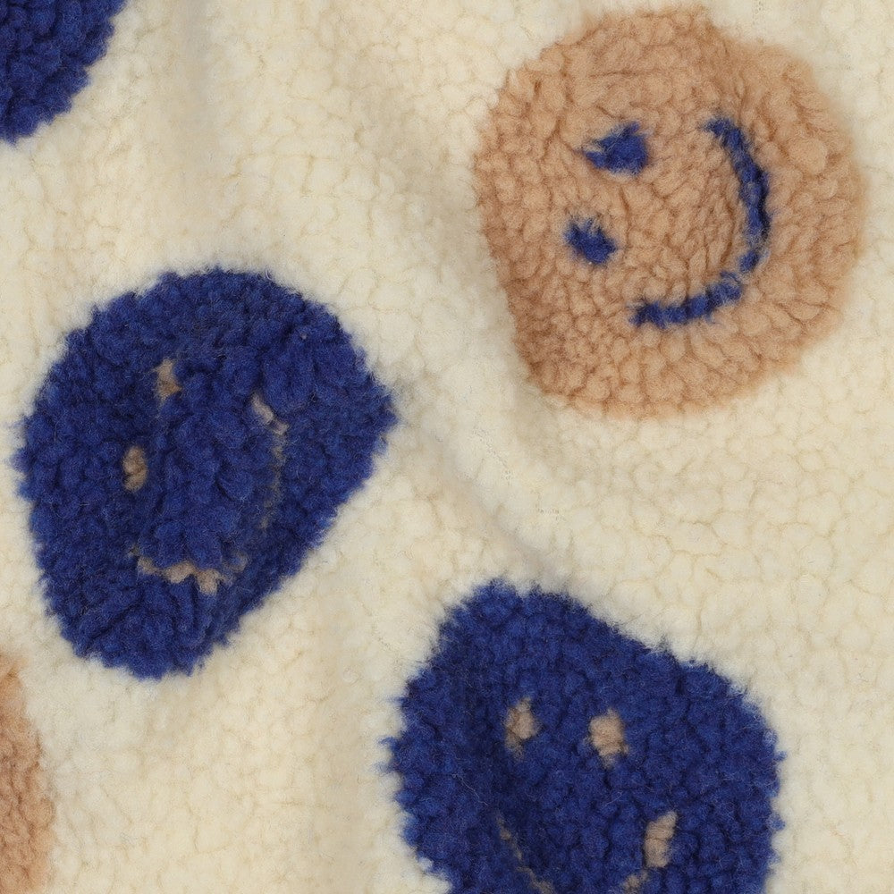 Teddystoff Jacquard Happy Faces ecru blau
