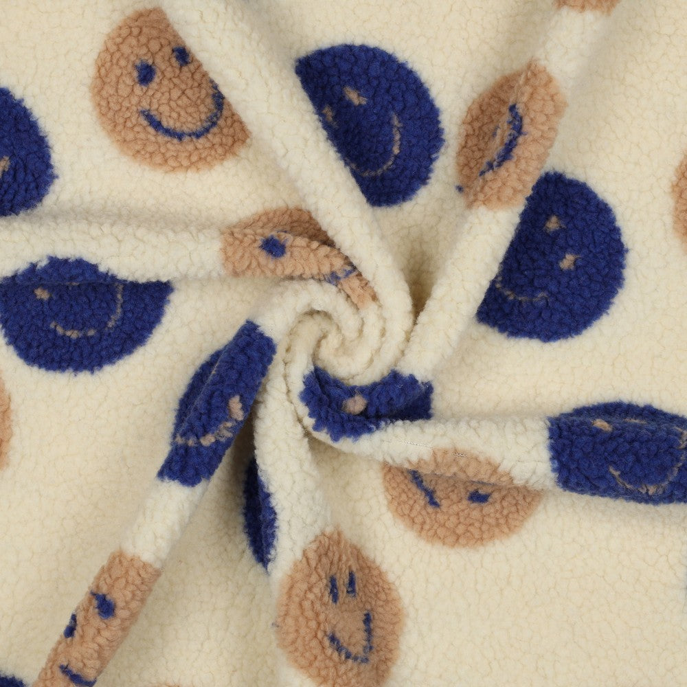 Teddystoff Jacquard Happy Faces ecru blau