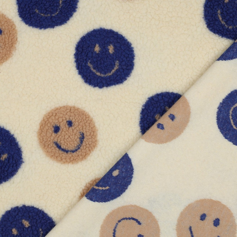 Teddystoff Jacquard Happy Faces ecru blau