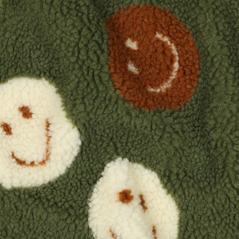 Teddystoff Jacquard Happy Faces grün rost