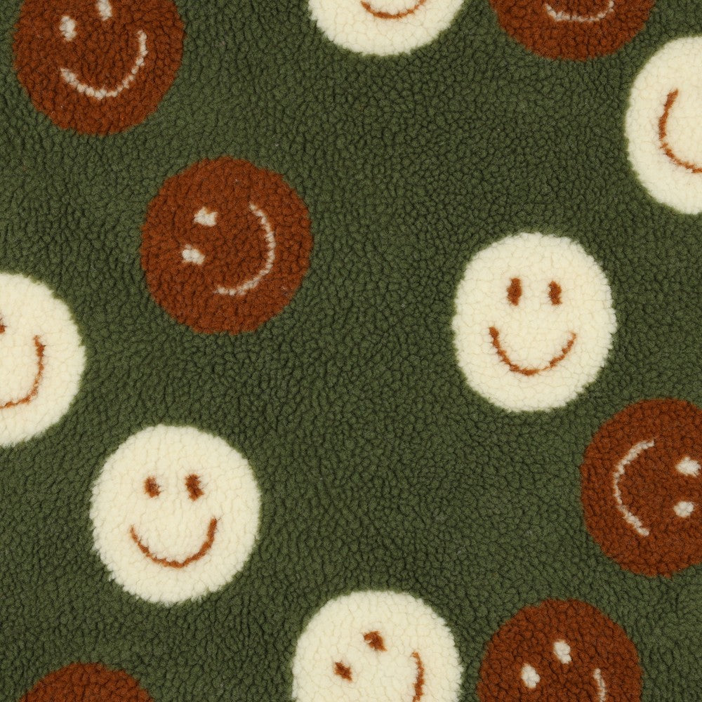 Teddystoff Jacquard Happy Faces grün rost