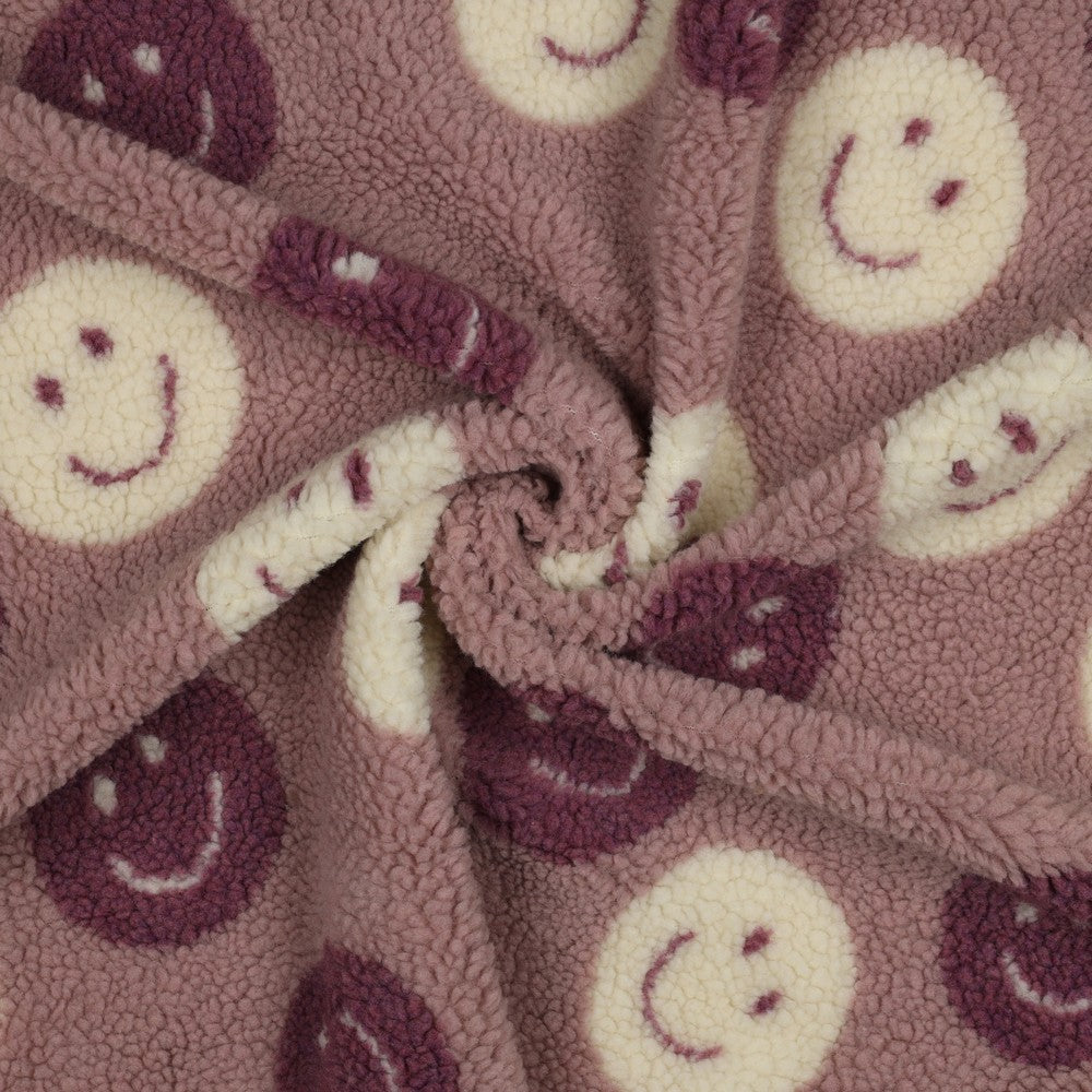 Teddystoff Jacquard Happy Faces mauve ecru