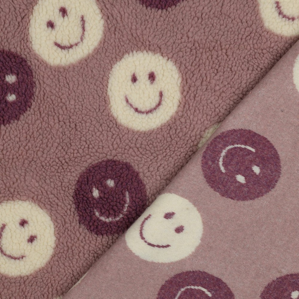 Teddystoff Jacquard Happy Faces mauve ecru