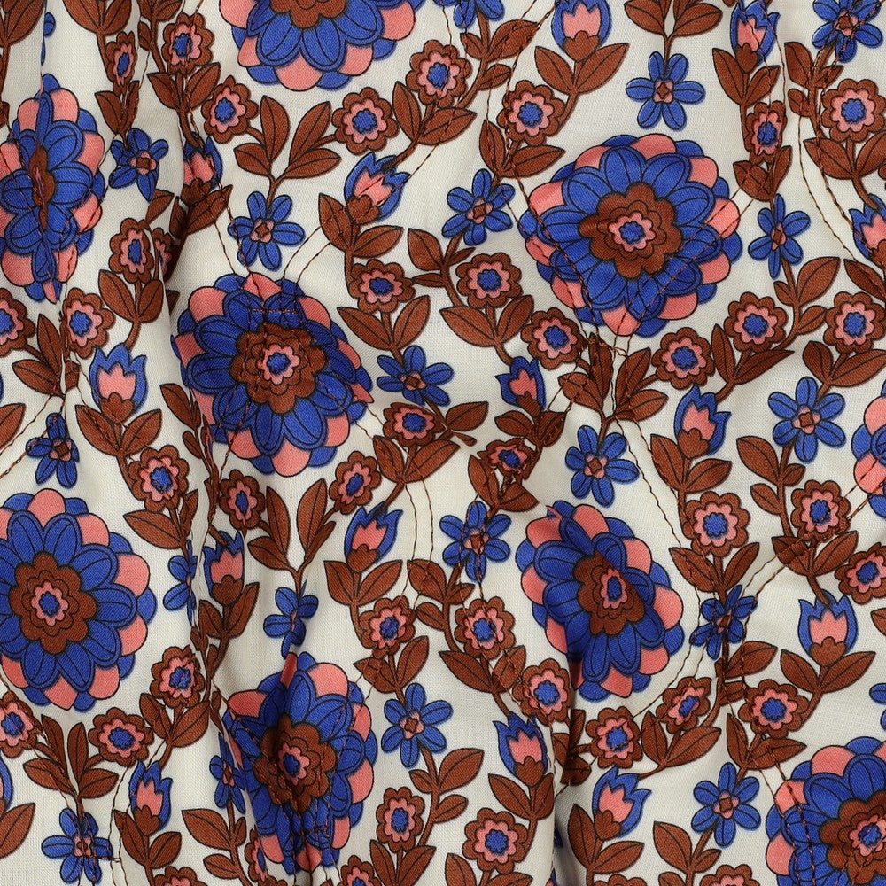 Stepper Baumwolle Voile Flowers caramel kobalt RESTSTÜCK 2m