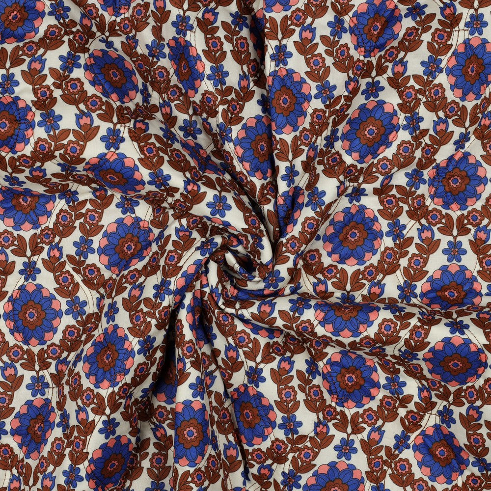Stepper Baumwolle Voile Flowers caramel kobalt RESTSTÜCK 2m