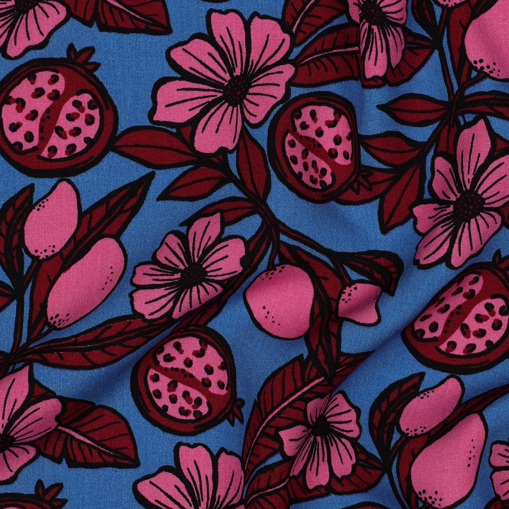 Viskose Bluse Flowers blau pink