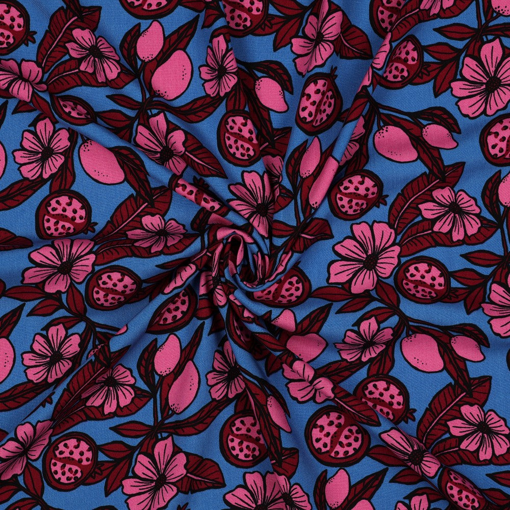 Viskose Bluse Flowers blau pink