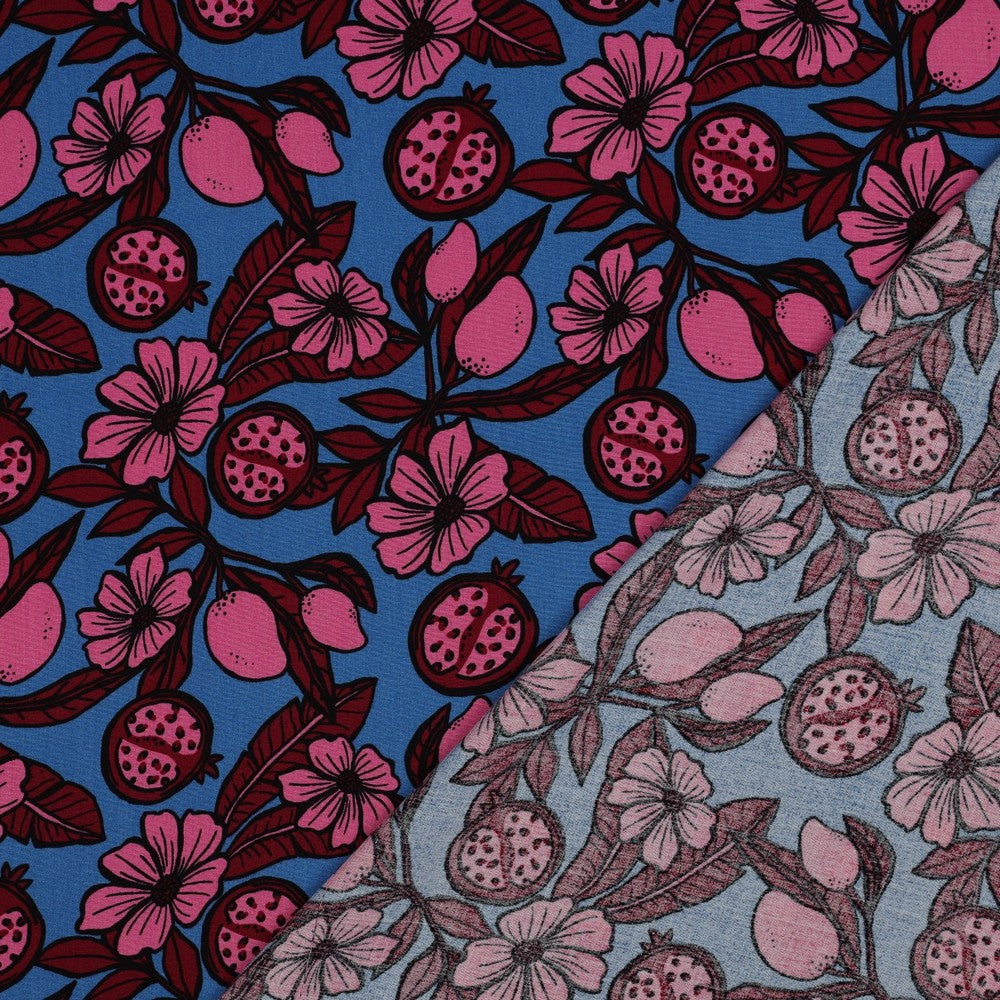 Viskose Bluse Flowers blau pink